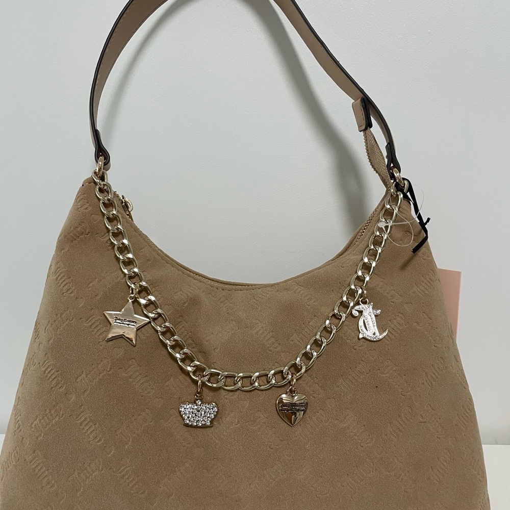 Juicy Couture Beige Hobo Bag – Designer Shoulder Purse wChain, Y2K Vintage